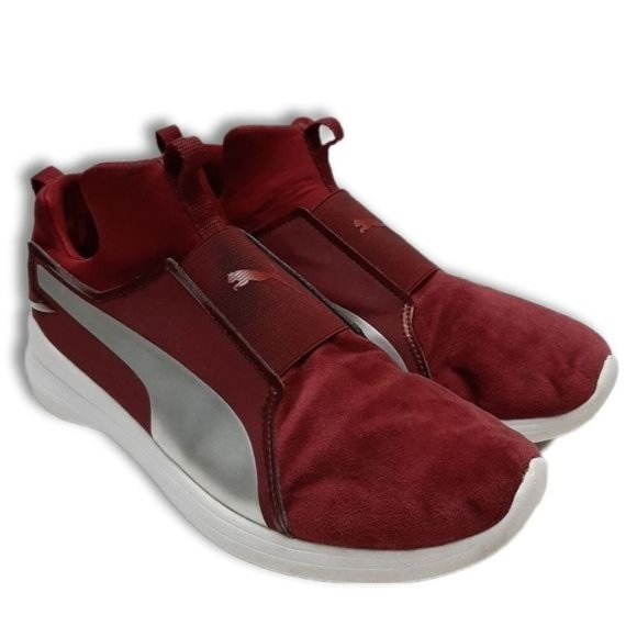 PUMA Rebel Mid-Top Slip-On Sneakers Shoes Burgundy Red Sz 9 - Picture 1 of 16